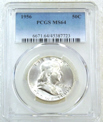 1956 Franklin Half Dollar PCGS MS64 98% FBL Frosty White PQ New Holder #B272E
