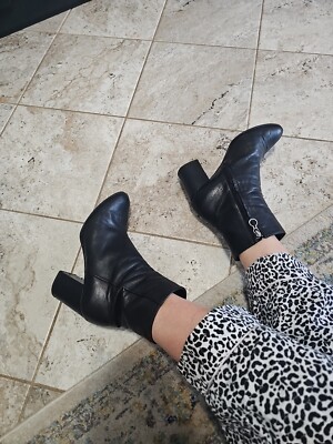 Aeyde Black Soft Leather Block Heel Boots Size 39