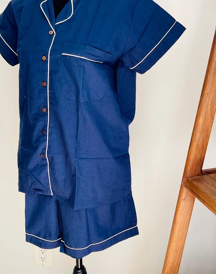 Conjunto de pijama de algodón azul verano para mujer conjunto de pijama ropa para dormir pantalones cortos de manga corta Foto 3 de 4