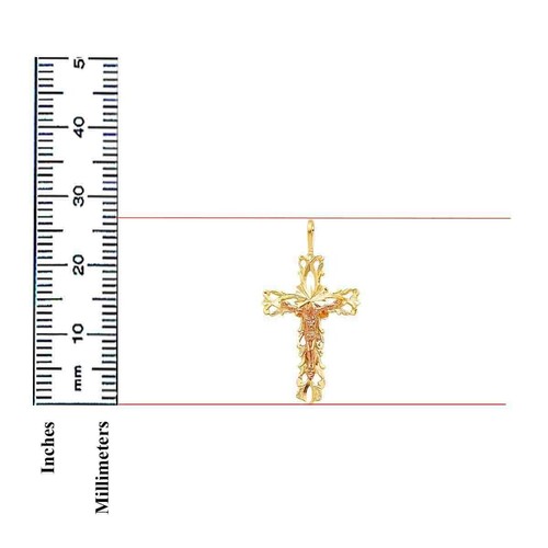 14K Two Tone Gold Religious Crucifix Pendant For Necklace or Chain - Picture 3 of 4