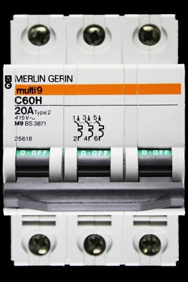 MERLIN GERIN 20 AMP TYP 2 M9 DREIPOLIG MCB SCHUTZSCHALTER C60H 25618 MULTI9