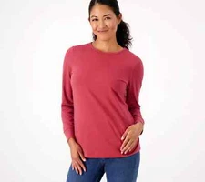 Denim & Co. Essentials Perfect Jersey Top w/Curved Hem-Poppy Red-Large-A389985