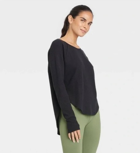 Women’s Joy Lab Long Sleeve Loose Fit Waffle Top Black M
