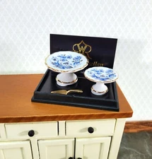 Reutter Porcelain Miniature Cake Stands and Serving Utensil Dishes 1:12 Scale