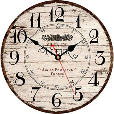 14 Inch Wall Clock Wooden French Country Silent Wall Clock Battery Operated N...