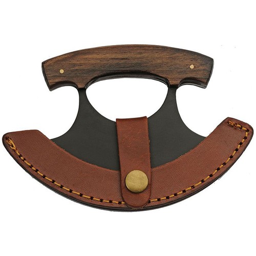 SZCO Küchenmesser, Eskimomesser, Wiegemesser, Black Ulu mit brauner Lederscheide - Bild 4 von 4