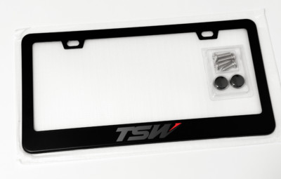 Black on Black TSW Wheels License Plate Frame Black Metal with Screws and Caps