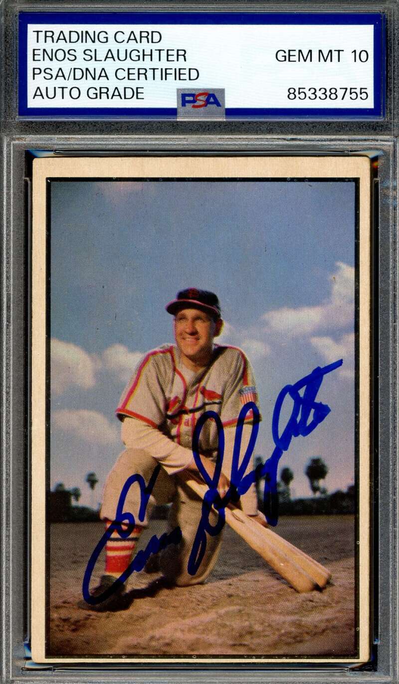 Enos Slaughter Gem Mint 10 PSA DNA Signed 1953 Bowman Color Autograph