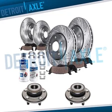 Front & Rear Drilled Rotor Brake Pad + Wheel Hub for Dodge Charger Chrysler 300