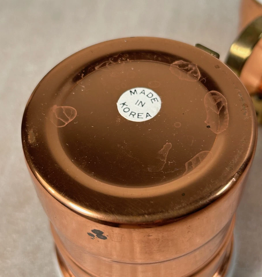 Juego de tazas de colección de 4 piezas con inserciones de cerámica de cobre macizo asas de latón Mervyn's Foto 4 de 4