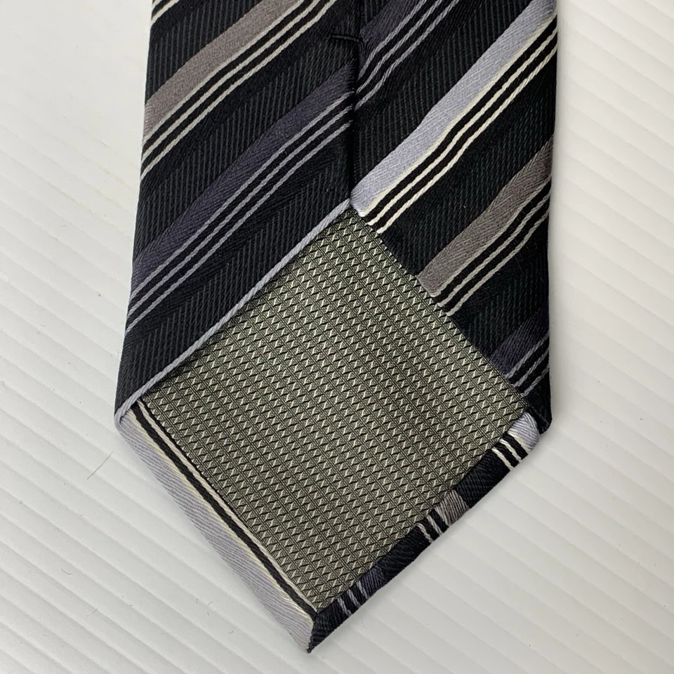 Corbata de seda KILBURNE AND FINCH para hombre talla 3,75" x 59" negra gris a rayas corbata papá Foto 3 de 4