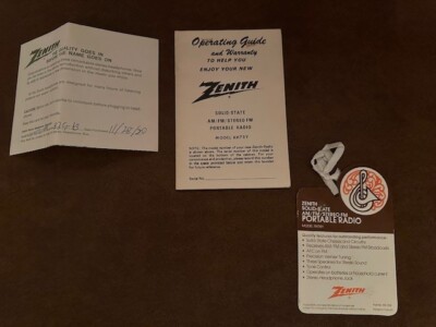 Zenith RH78Y Operating Guide & Tag