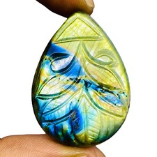 69.65 Cts Natural Carved Labradorit​e 40x29mm Pear Flashy Pendant Size Gemstone