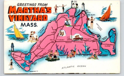 POSTCARD MAP OF MARTHA'S VINEYARD MASSACHUSETTS
