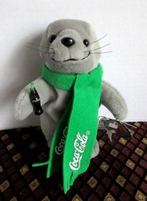 Coca Cola Plush Seal Green Scarf Stuffed Bean Bag N Pole Character 1998 Vintage