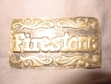 Solid Brass Baron's Firestone Belt Buckle 3 1/4" Length VGC