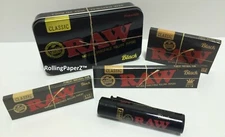 RAW BLACK Rolling Papers Metal Storage Tin BIC Lighter - Single Wide/ 1 1/4/