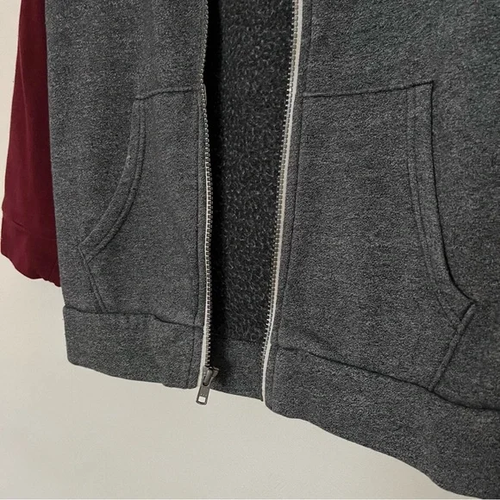 Big Boys Youth Burgundy Grey Color Block Full Zip Up Hoodie Size L - Picture 4 of 7