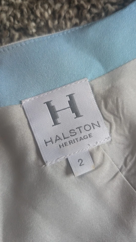 Mini Vestido Halston Heritage Talla 2 100% Seda Azul Aqua Un Hombro Foto 3 de 4