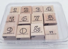 Stampin Up! Contemporary Numbers Wood Mounted Rubber Stamps Set of 12