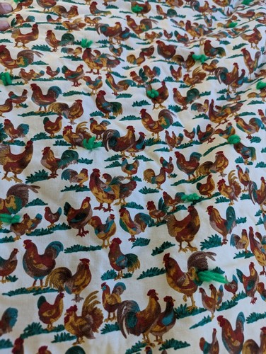 Handmade Rooster Blanket 42"X69" Farmhouse Fleece And Cotton Green - Picture 5 of 7