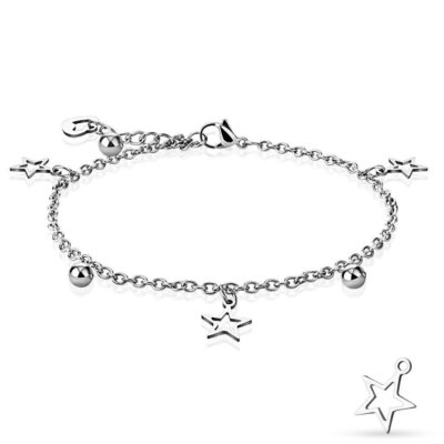 Damen 316L Stahl Stern, Kugel und Herz baumelnd Bettelkette Fußkette/Armband