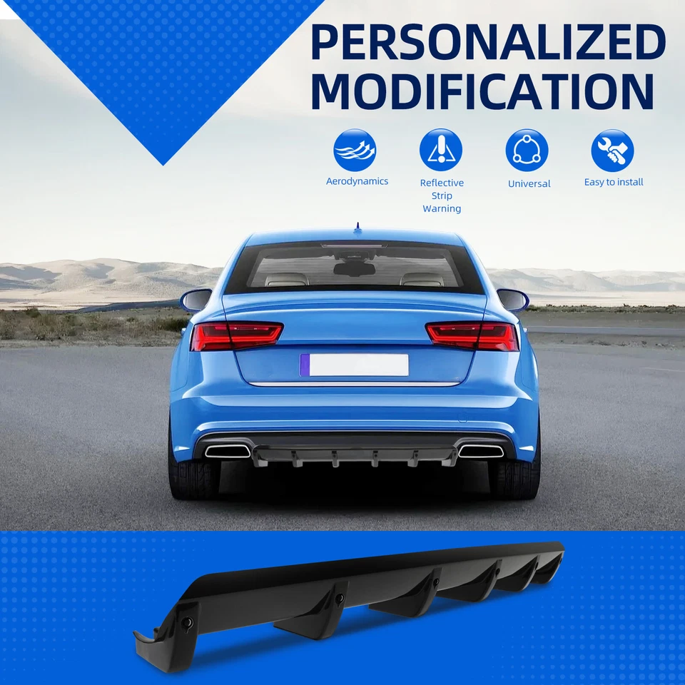 For Volkswagen Passat Car Rear Bumper Diffuser Lip Spoiler Splitter Gloss Black - Image 2 of 4