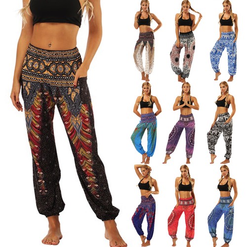 Donna Harem Pantaloni Hippie Boho Loose Beach Yoga Meditazione Danza  Pantaloni Larghi Stile | eBay
