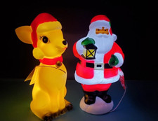 2 HOLIDAY TIME 11" SANTA CLAUS REINDEER TABLE TOP BLOW MOLD LIGHTS CHRISTMAS