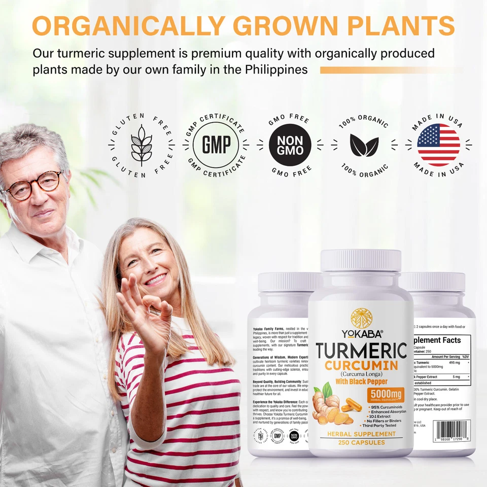 250 Cápsulas Cúrcuma Curcumina 5000mg Extracto de Hierbas con BioPerine por YOKABA Foto 4 de 4