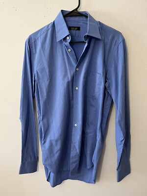 ZARA MAN Tailored Fit Solid Blue Button Down Shirt Men's 14