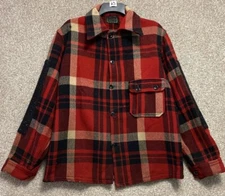 Vintage Chippewa REPAIRS Mens Plaid Heavy Wool Button Shirt Jac Size Medium