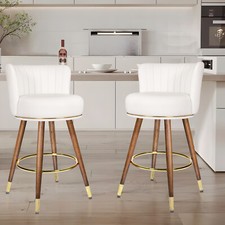24" White Counter Height Bar Stools Swivel Bar Chairs with Wood Legs Set of 2
