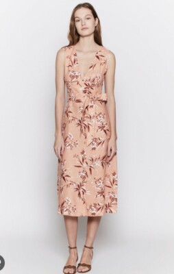 $298 NWT Joie Ethelda Linen Floral Midi Dress in Warm Blush Sz S
