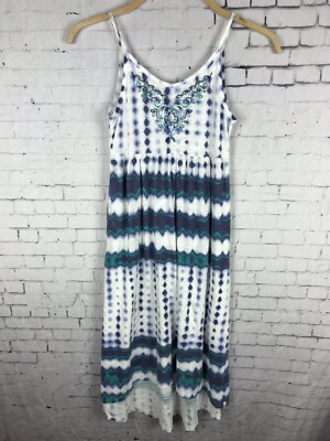 Lucky Brand Dress Medium Girl's Embellished Summer Blue White Boho (BAO)