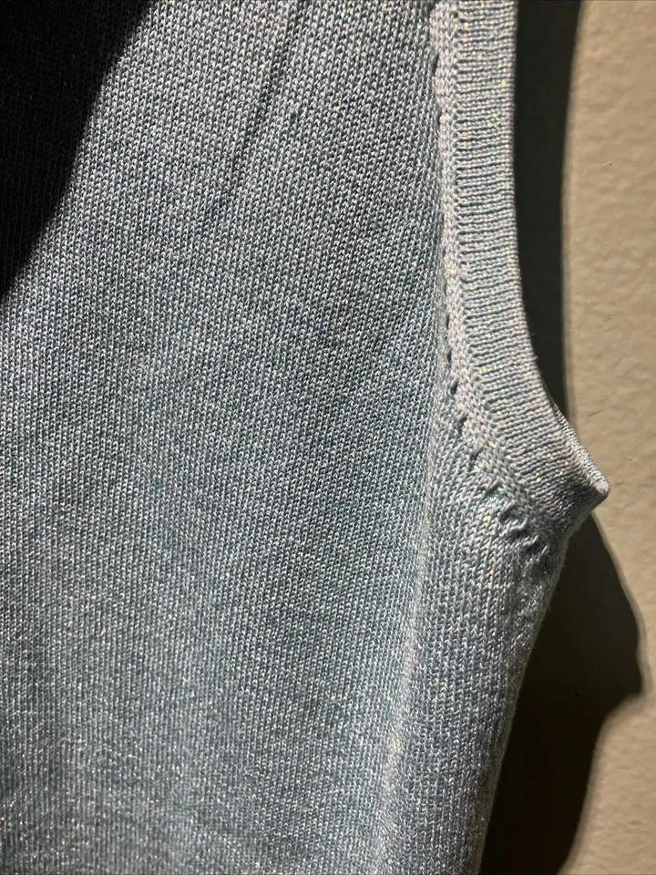 ATLANTIQUESILK Seda L Polvo Brillante Azul Sin Mangas Tejido Capucha Cuello Elegante Foto 4 de 4