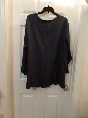 Valerie Stevens Pure Silk Button Front Top Tunic Womens Size 18W Blue Side Slits