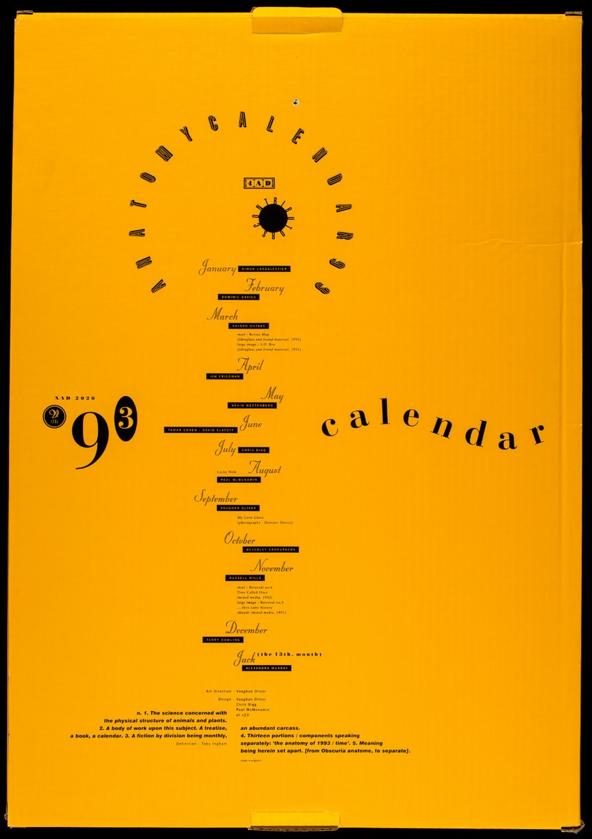 4AD records × 23 Envelope 壁掛けカレンダー 1993年 Rare - 1993 Vaughan Oliver/4AD/23 Envelope Anantomy Calendar