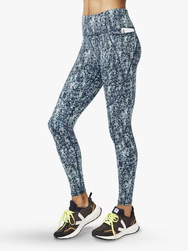 Sweaty Betty Beetle Blue Herringbone Print Full Length Power Legging Sz M