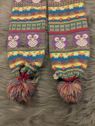 Justice Winter Hat & Scarf Set Knit w/ Fleece Lining Owl Design - Picture 4 of 5
