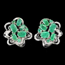 Orecchini In Argento Sterling 925 Ovali Con Smeraldo Naturale 6x4mm