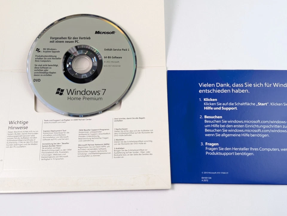 Genuine Vintage Microsoft 7 Home Premium (Germany) 64-bit 2011 OEM SP1 w/Key - Imagen 3 de 4
