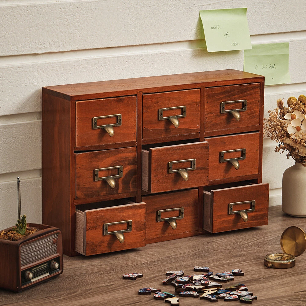 Desktop Wooden Jewelry Box Chest Drawers Cabinet Small Trinket