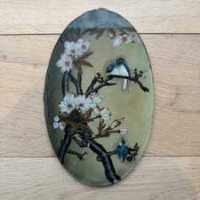 Vintage Chinese Reverse Glass Painting Blossom & Birds Unframed
