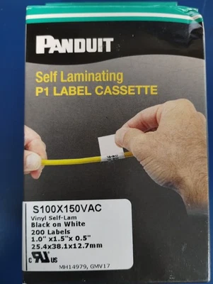 PANDUIT S100X150VAC Self-Laminating Label Cassette 200 labels 1.5" x 1" 0.5" POA