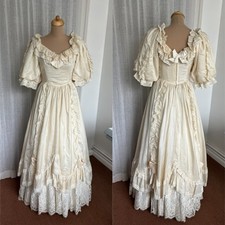 Vintage Puff Short Sleeve Wedding Dress Ruffle Satin Victorian Retro Bridal Gown