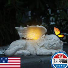 Sleeping Dog Angel Solar Statue - Pet Memorial Stone, Outdoor/Indoor Decor