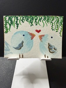 ACEO Art Card, love birds, OOAK, original, painting. Birds.