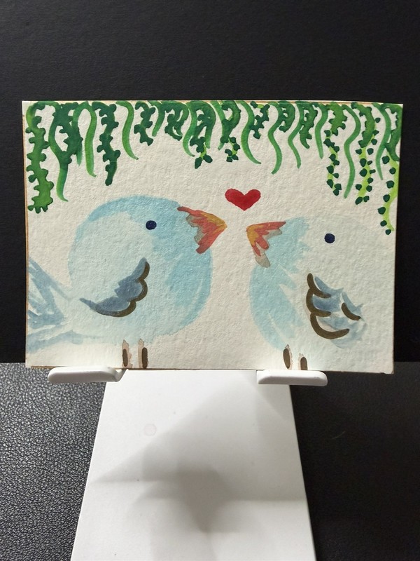 ACEO Art Card, love birds, OOAK, original, painting. Birds.