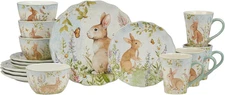 Easter Meadow 16-Piece Ceramic Dinnerware Set,Service for 4 – Bunny & Floral Des
